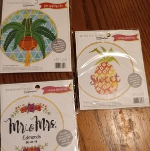 Lot of 3 BNIP 6" Cross Stitch and Felt Applique Kits